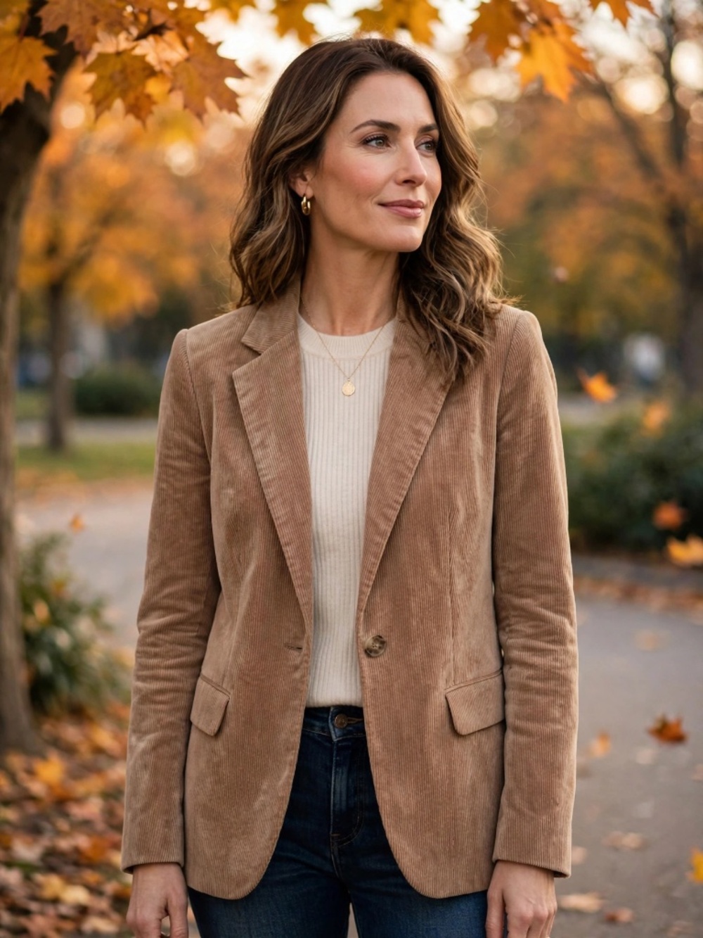 Classic Women's Tan/Camel Corduroy Blazer - Size Small